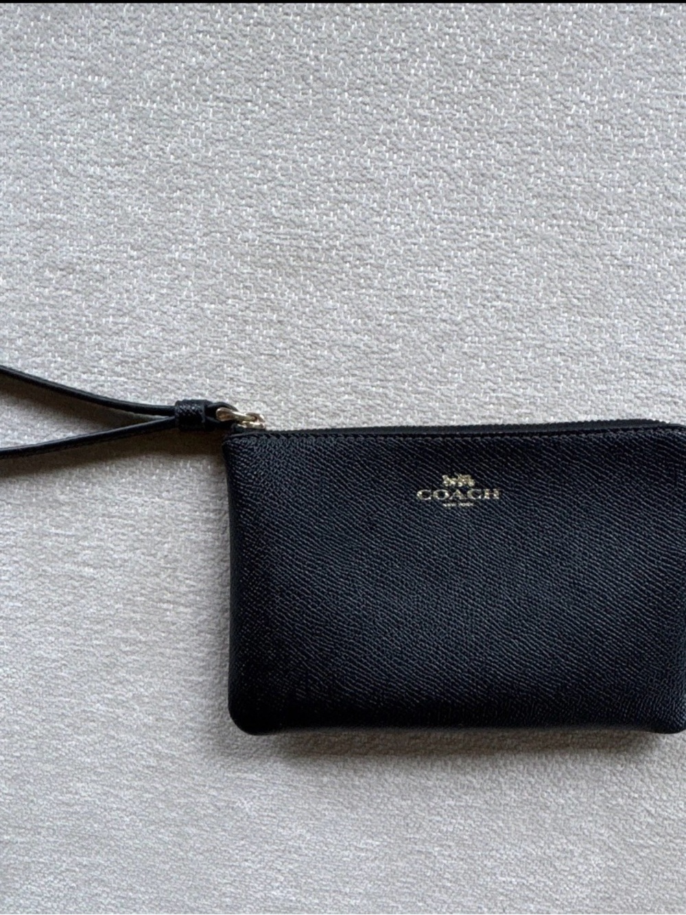 Coach Black Leather Wristlet with Gold Logo